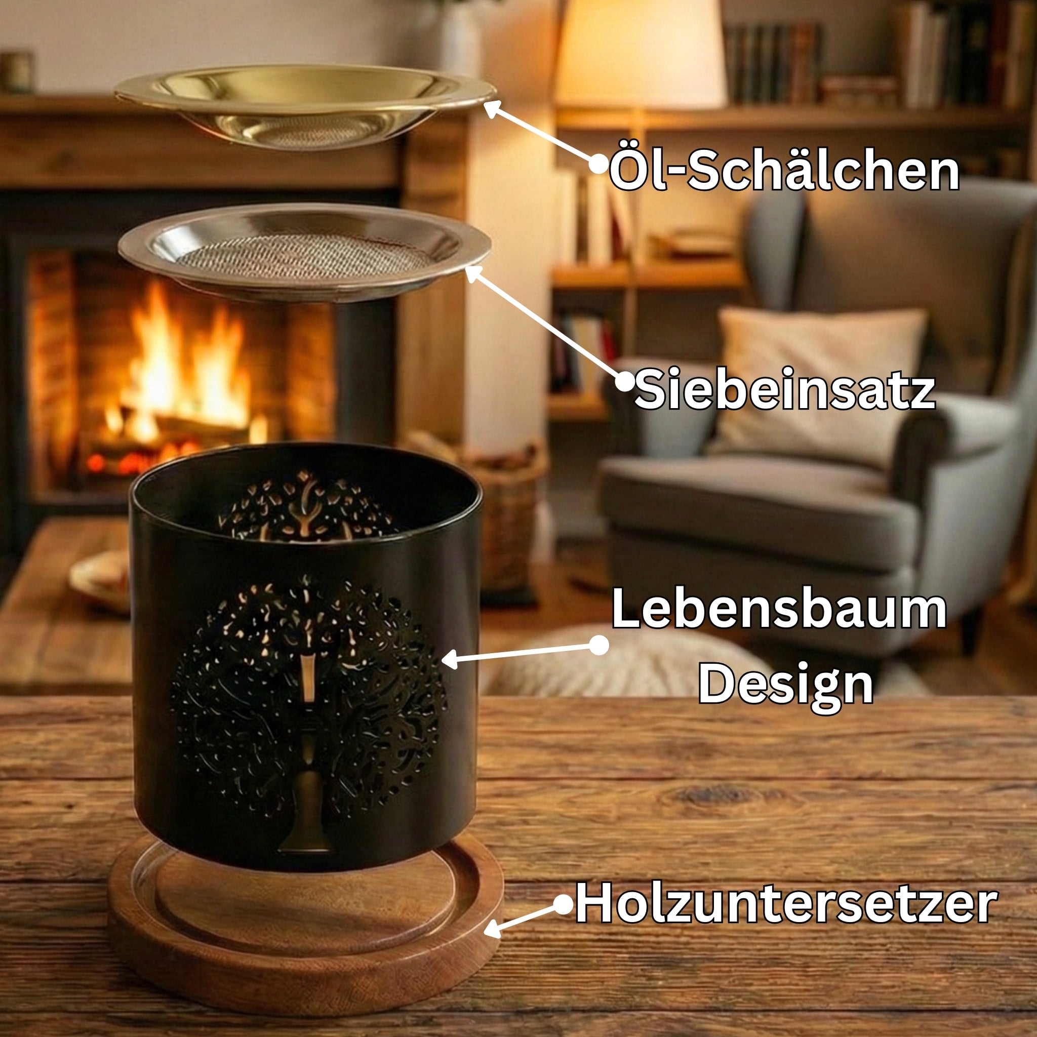 SonKo Weihrauchbrenner Räucherstöfchen Messing/Schwarz stufenlos verstellbar