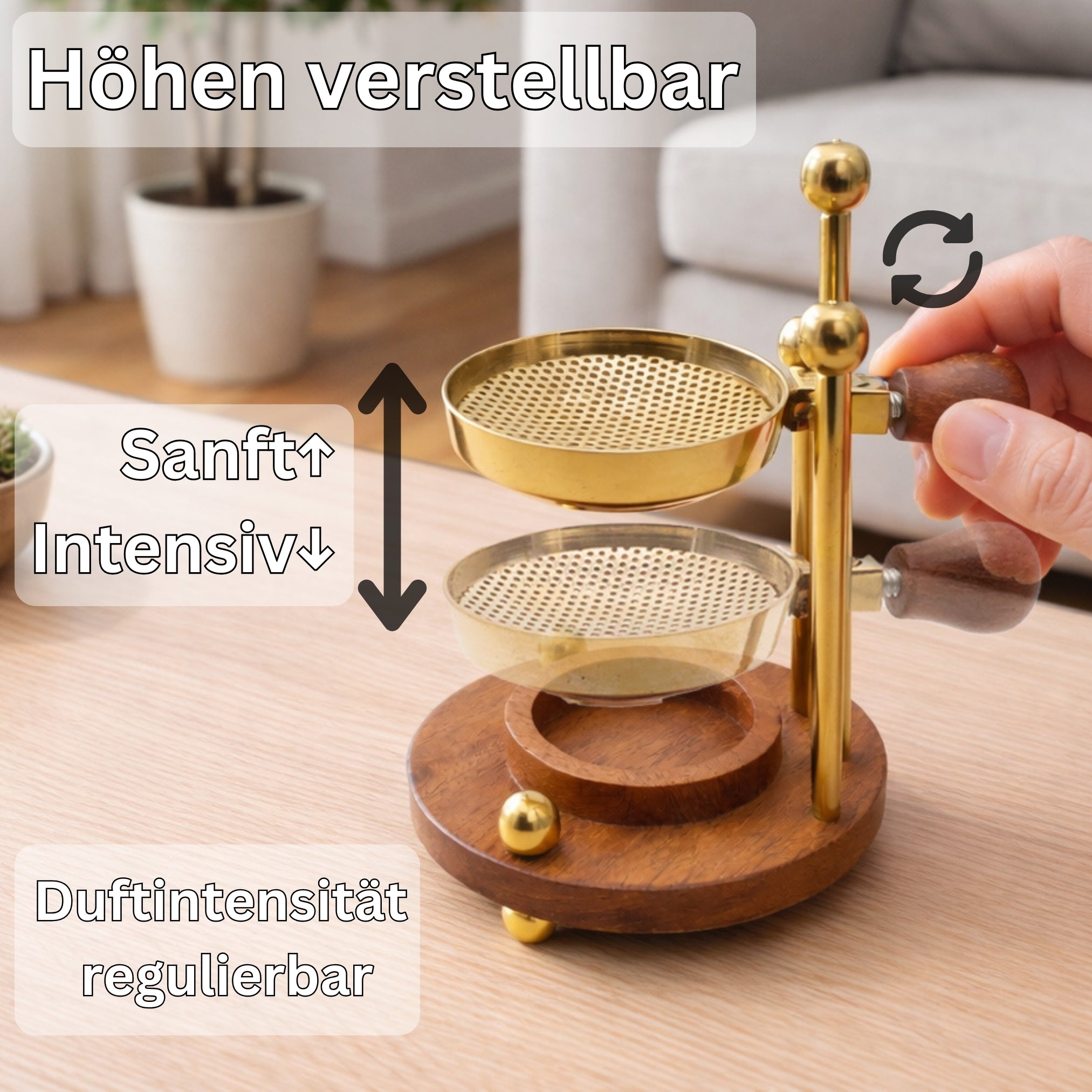 SonKo Weihrauchbrenner Messing/Akazie stufenlos verstellbar