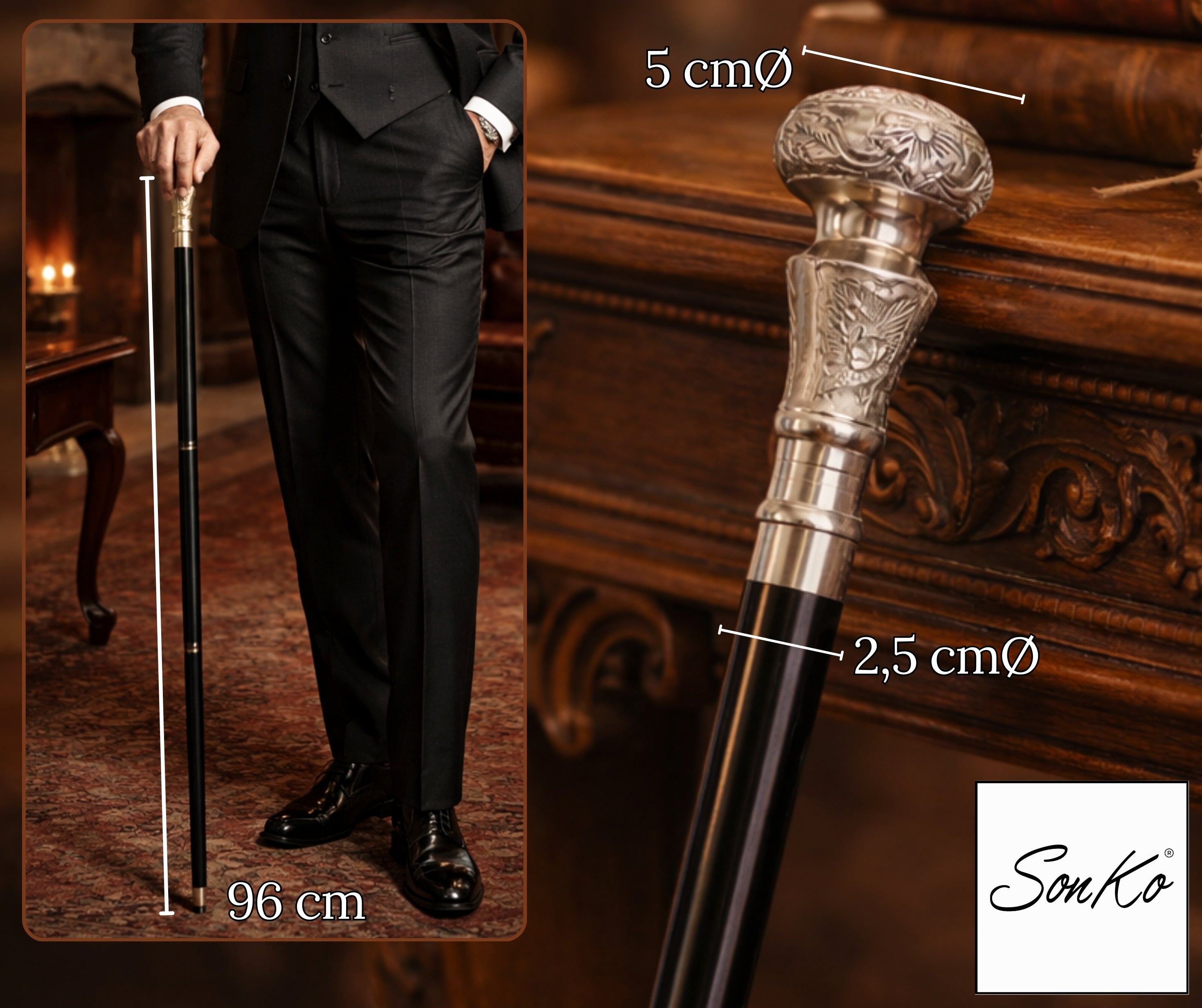 SonKo® Gehstock Dreiteilig