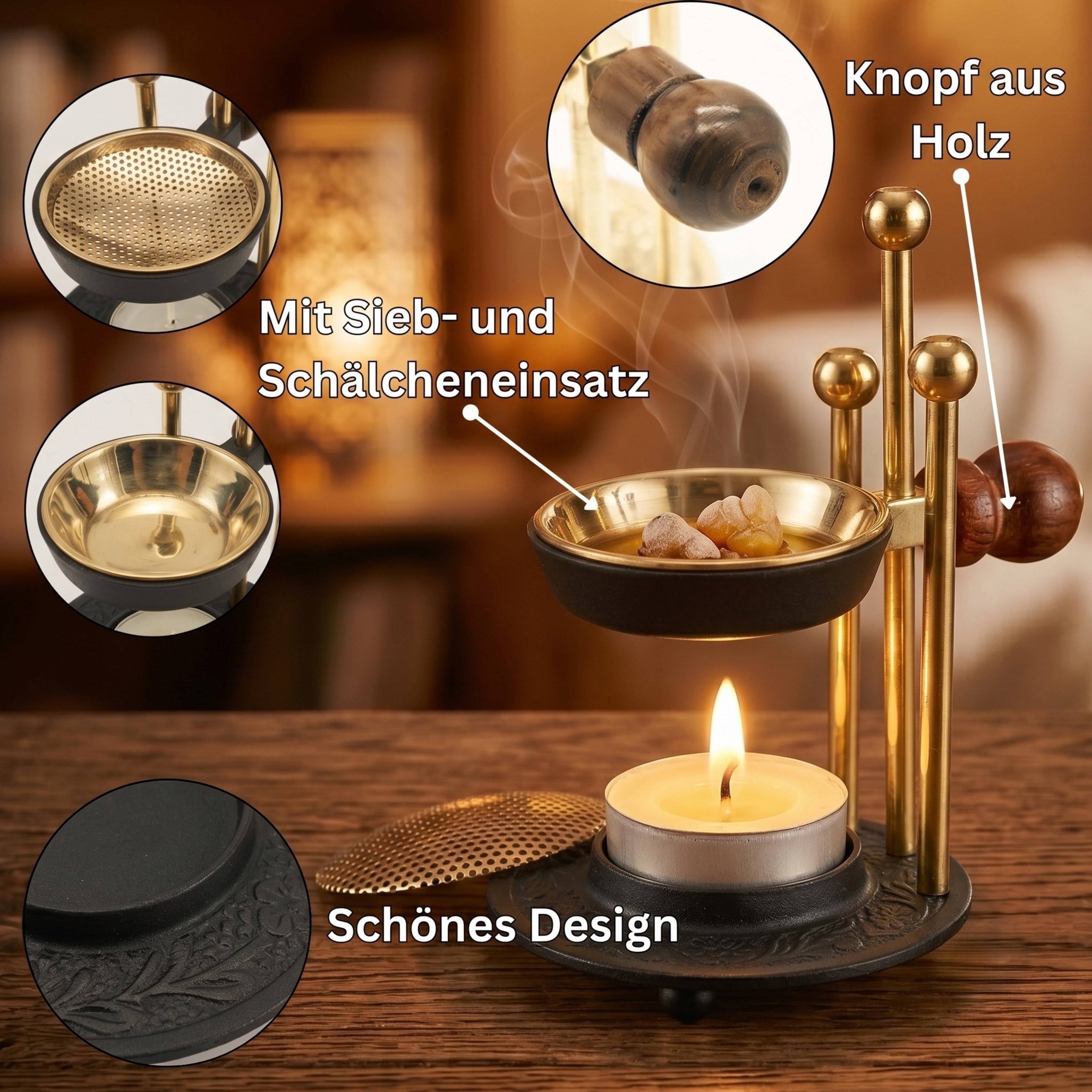 SonKo Weihrauchbrenner Messing/Schwarz stufenlos verstellbar