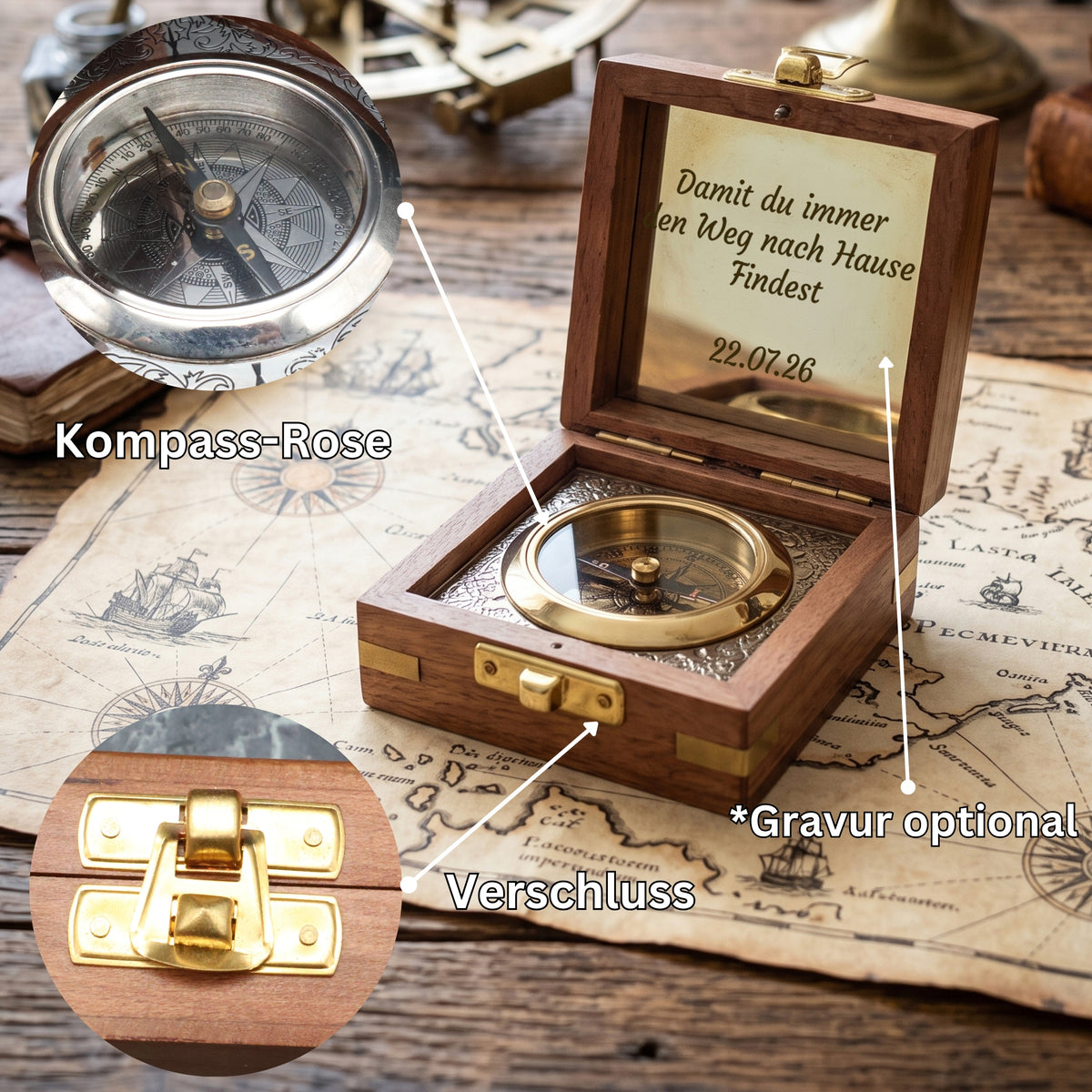 SonKo® Integrierter Kompass mit Wunsch Gravur