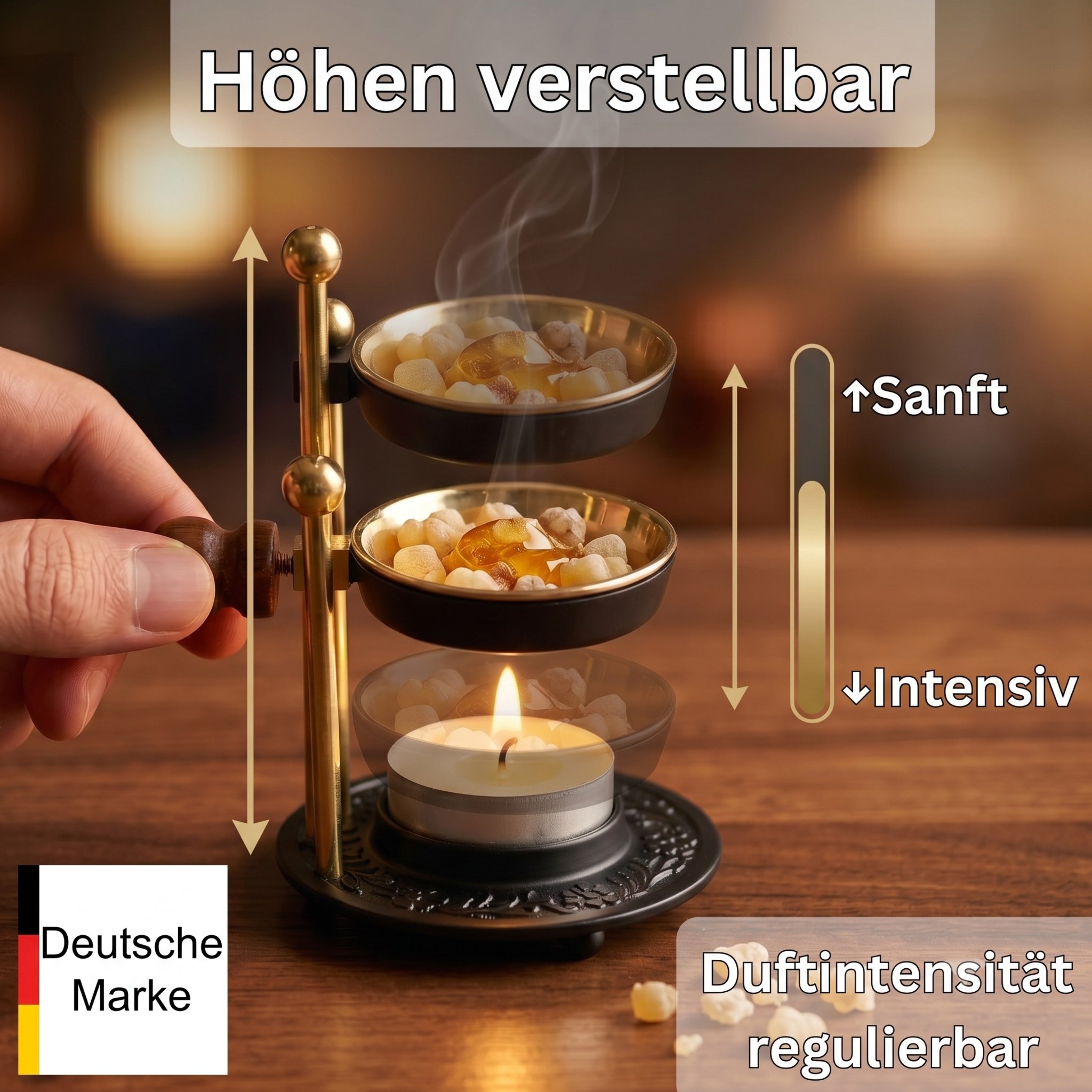SonKo Weihrauchbrenner Messing/Schwarz stufenlos verstellbar