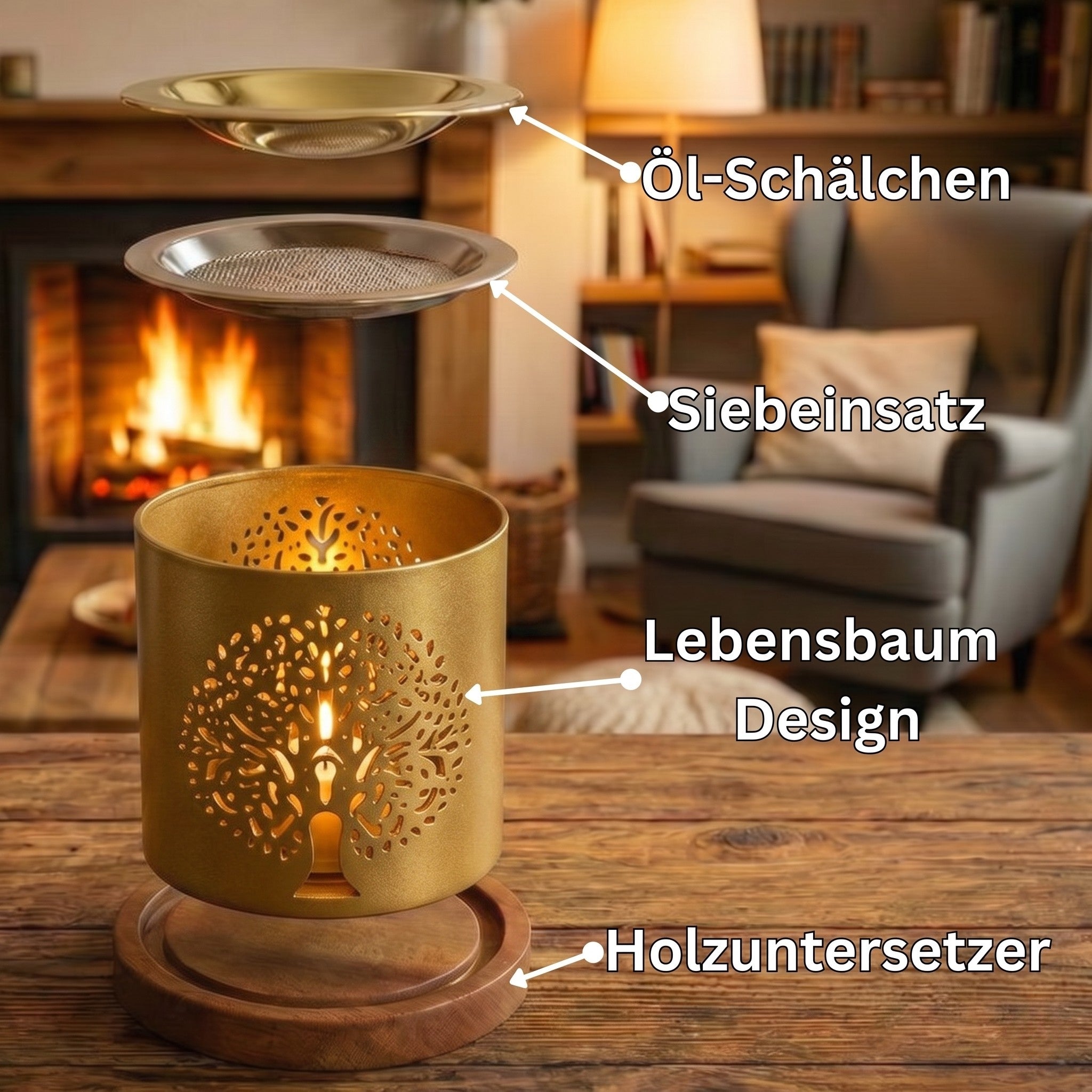 SonKo Weihrauchbrenner Räucherstöfchen Messing/Gold stufenlos verstellbar