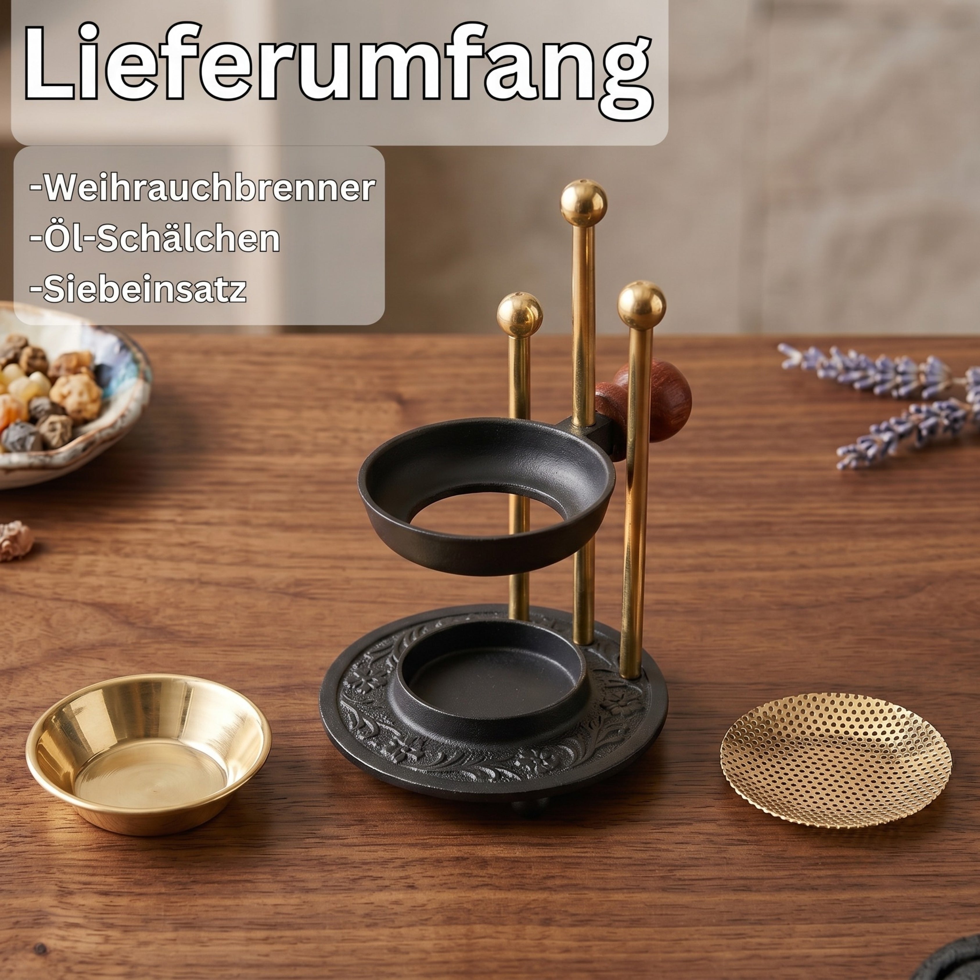 SonKo Weihrauchbrenner Messing/Schwarz stufenlos verstellbar