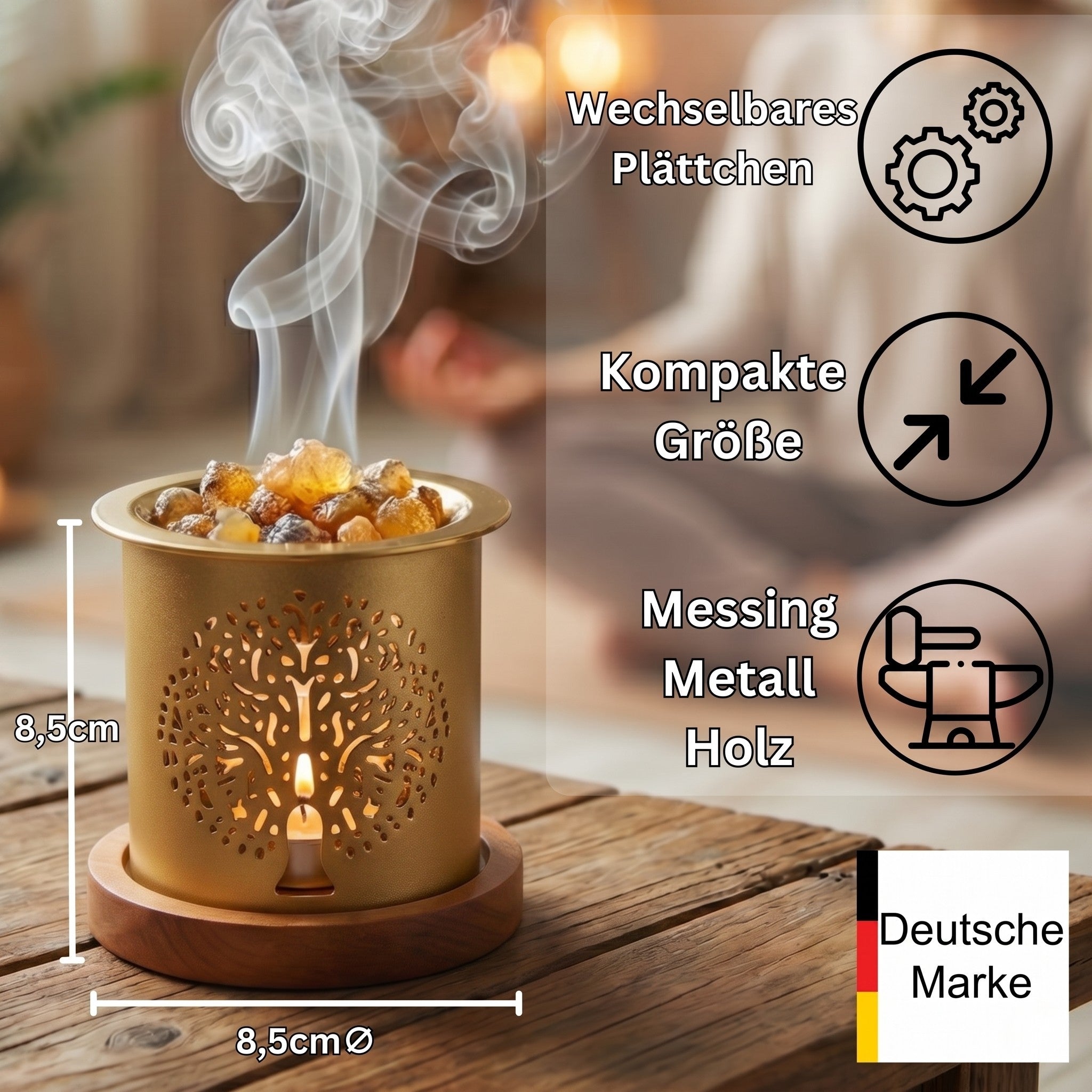 SonKo Weihrauchbrenner Räucherstöfchen Messing/Gold stufenlos verstellbar