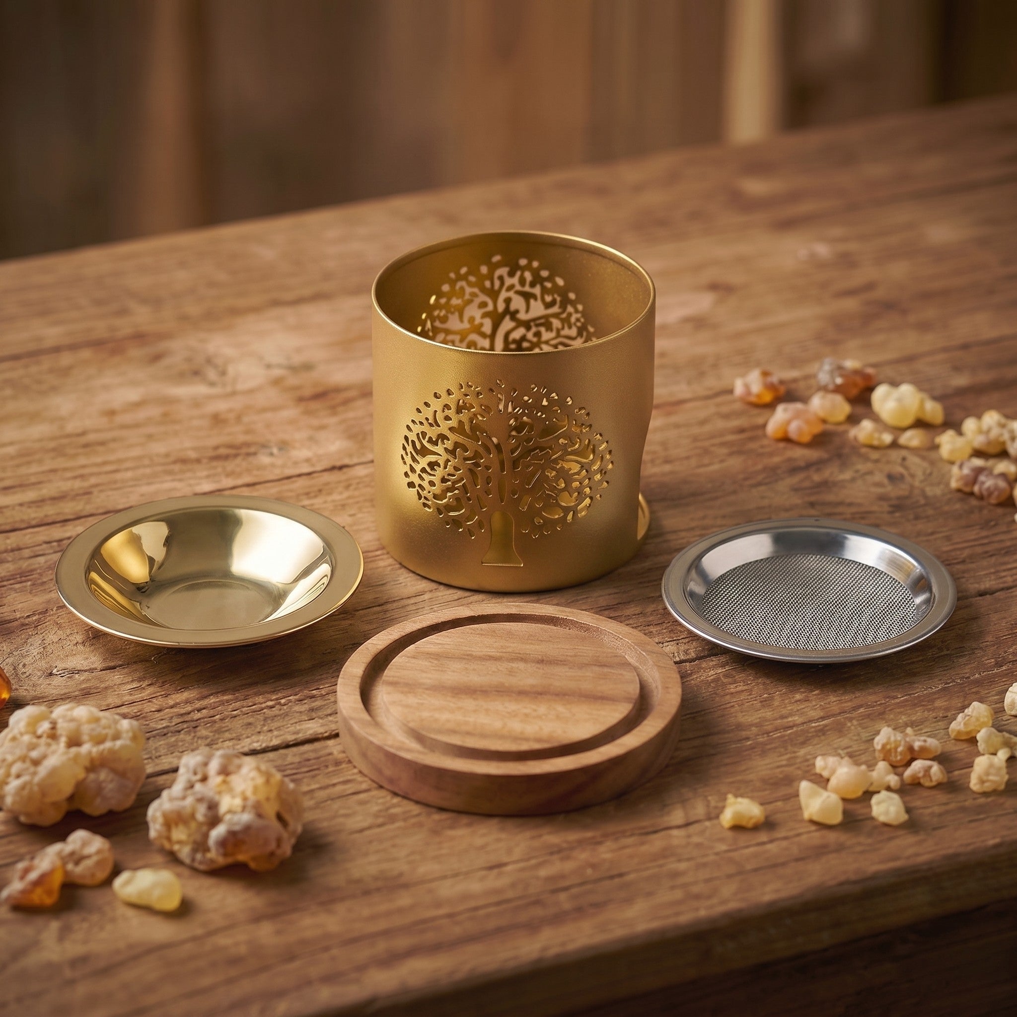 SonKo Weihrauchbrenner Räucherstöfchen Messing/Gold stufenlos verstellbar